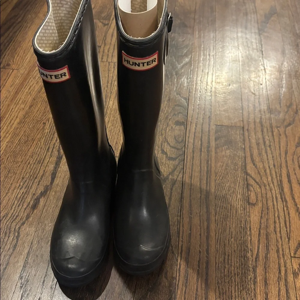 Hunter original Black Gloss Knee-High Rain Boots with Buckle size 4M/5F